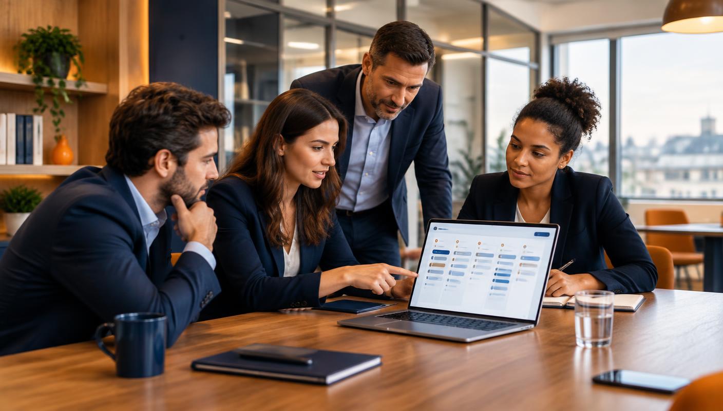 Équipe commerciale réunie autour d’un pipeline CRM